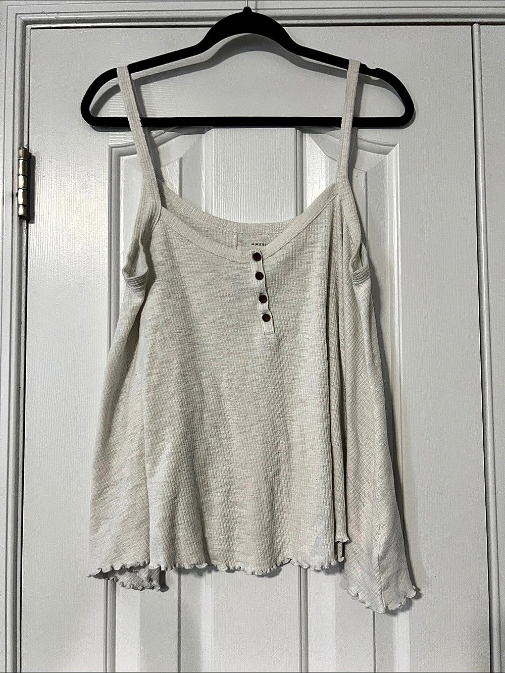 American Eagle Ribbed Button Front Tank Top Gray Size Medium